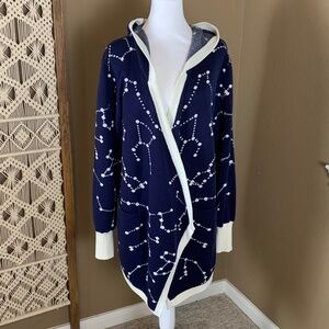ThinkGeek Constellation Hooded Cardigan Size 2X - Navy Starry Night Draped Open‎